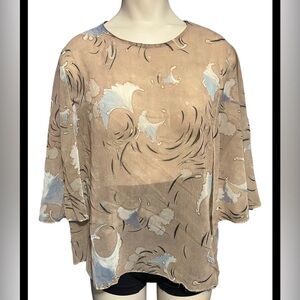 Zara Beige and Blue Patterned Blouse